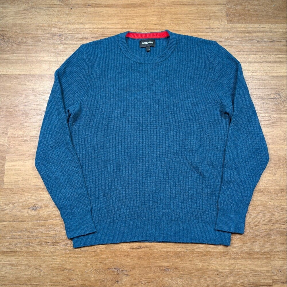 Bonobos Extra Fine Merino Wool Pullover Crewneck Sweater Mens Large Teal Classic - Picture 1 of 10